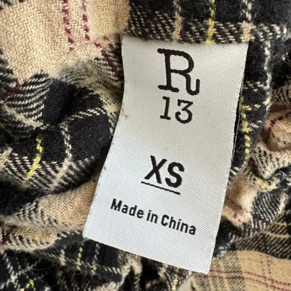 R13 Plaid Gathered Hem Workshirt Size XS - Picture 13 of 13